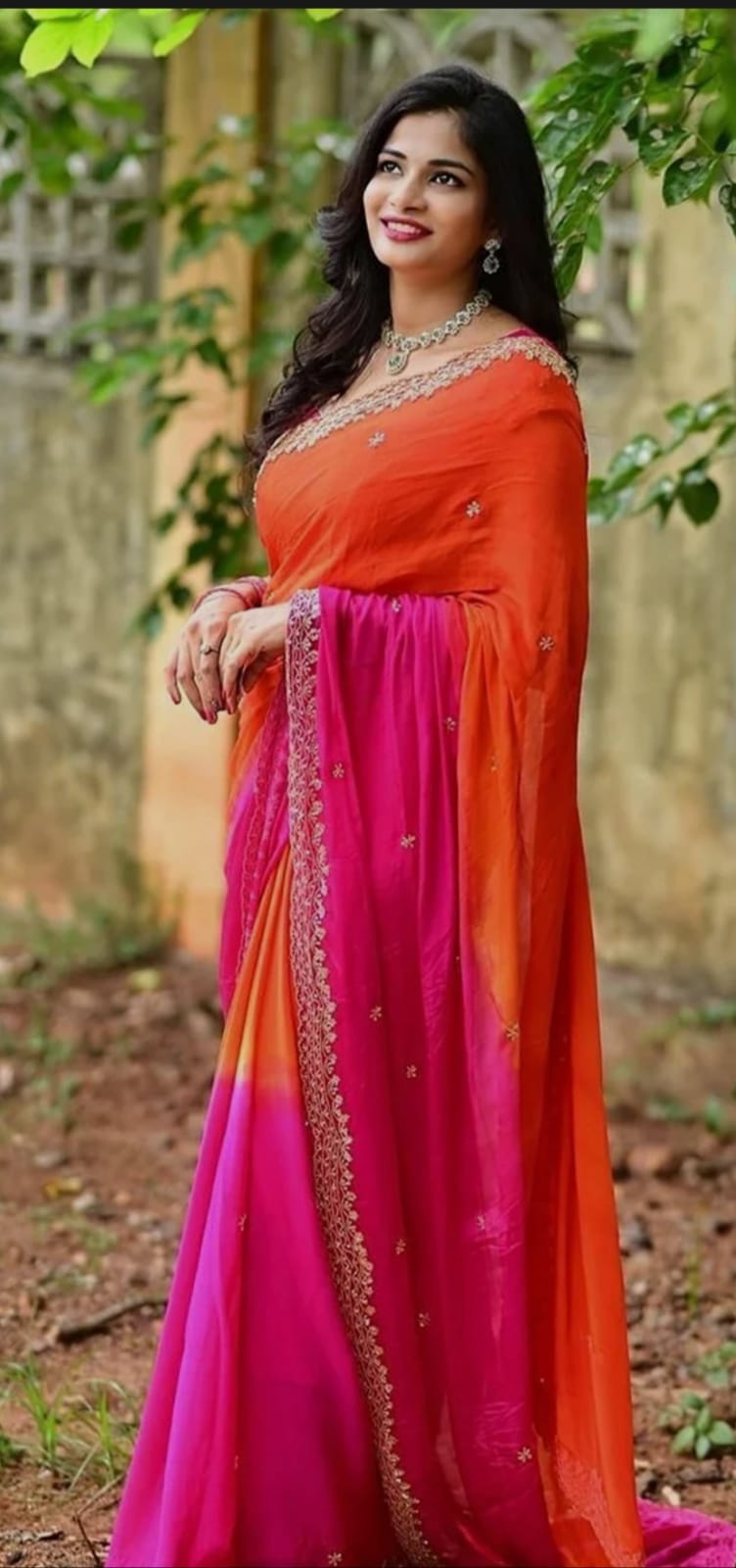 Ombre Embroidered saree with embroidered border